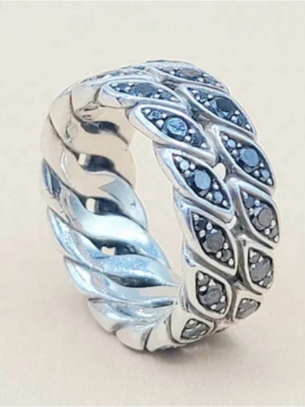 David Yurman Pave Curb Link Band Ring With Black Diamonds, Size 8